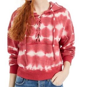 Free People Movement Dusty Rose and White Lace-Up Hoodie size Small